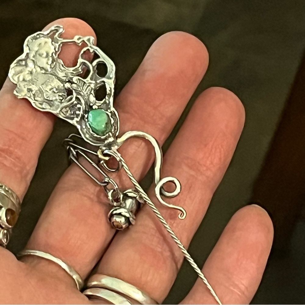 Goddess,Fairy, Witchy,Nymph SILVER and chrysoprase Stick Pin OOAK AMAZING